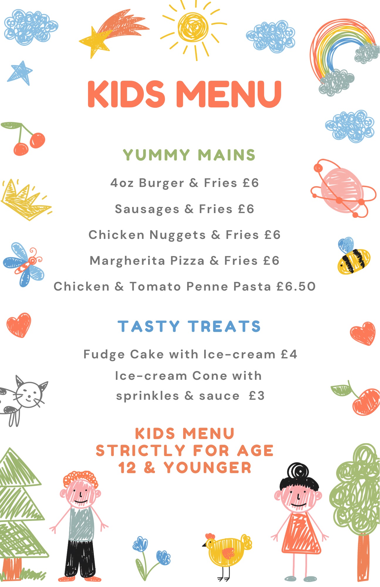 Colorful Doodle Kids Food Menu