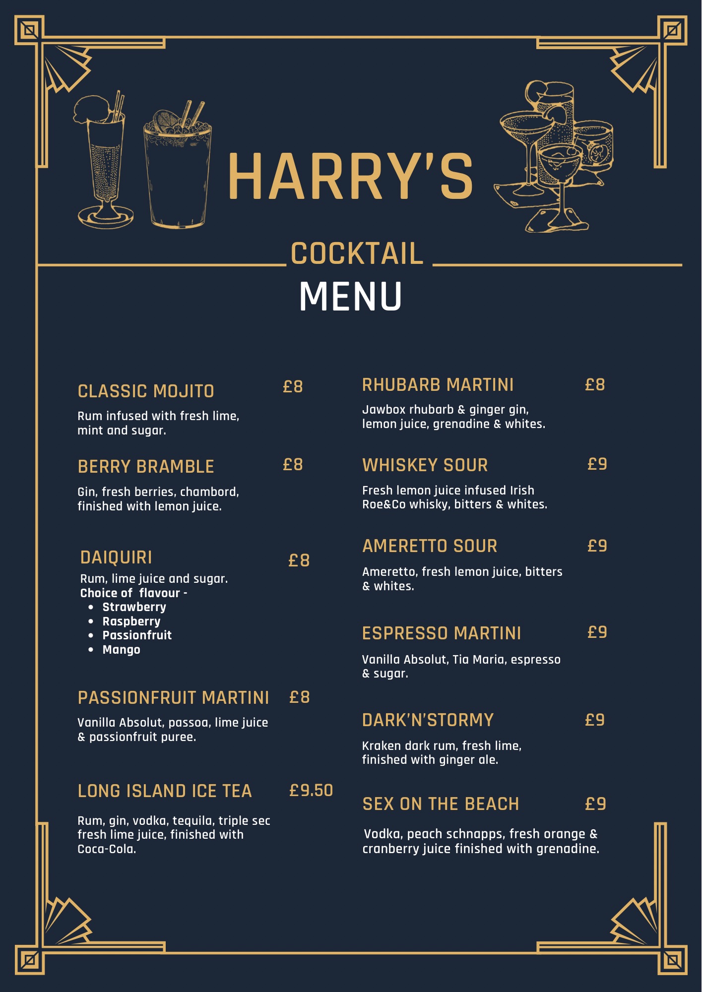 Yellow Cocktail Menu Template